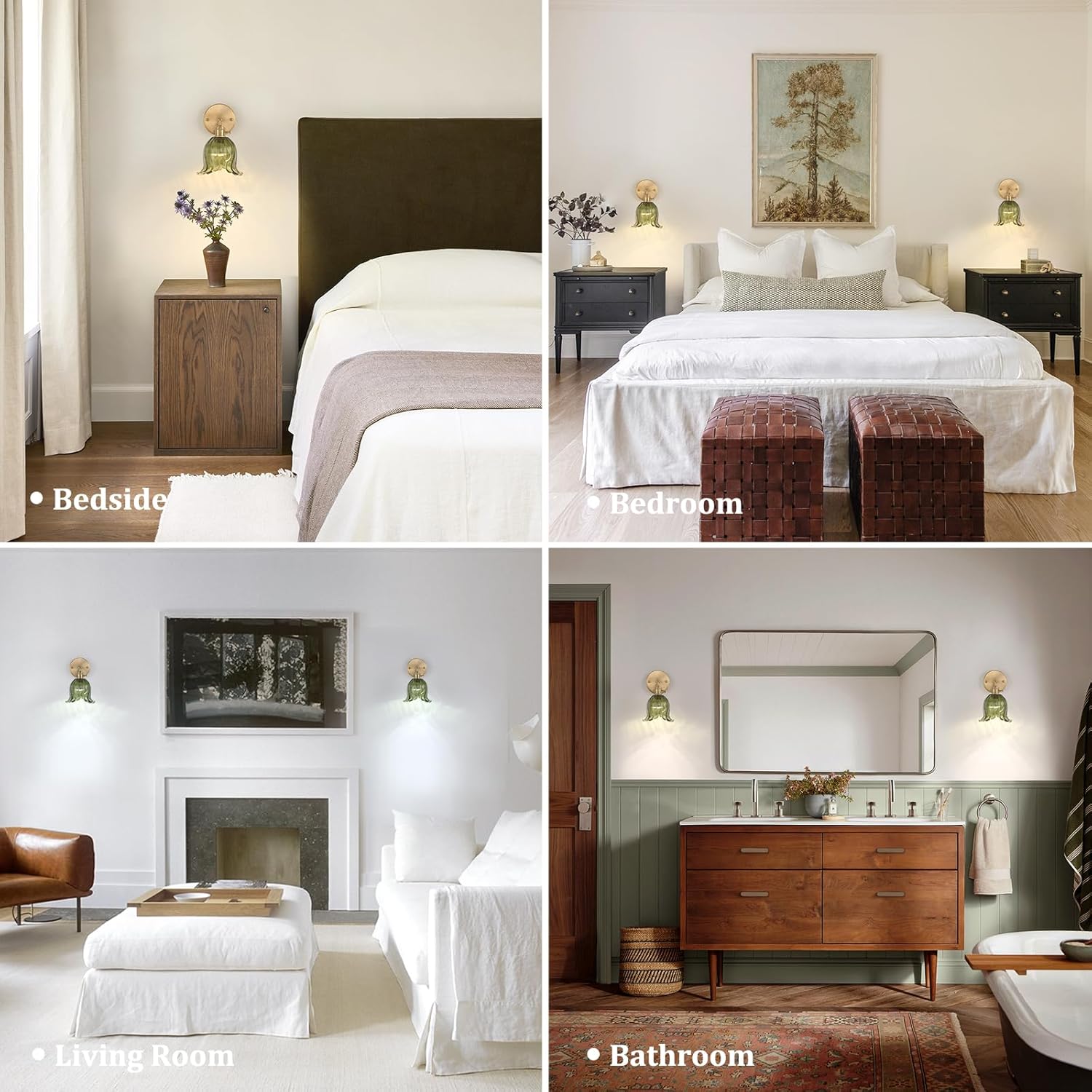 Vintage Battery Operated Wall Sconce, Rechargeable Battery Powered Wall Sconces with Remote Control, Wireless Dimmable LED Light for Bedside Bathroom Living Room (Green Lily)