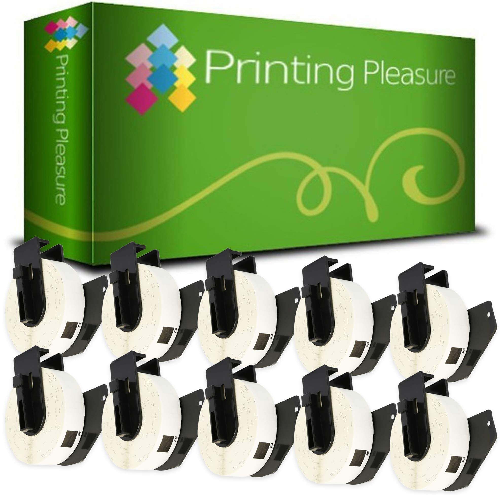 Printing Pleasure 10 x DK11203 Labels Compatible with P-Touch QL-500 QL-550 QL-570 QL-700 QL-720 QL-800 QL-810 QL-820 QL-1100 QL-1110 | 17mm x 87mm | 300 Labels per Roll | Thermal Paper Roll — image 1