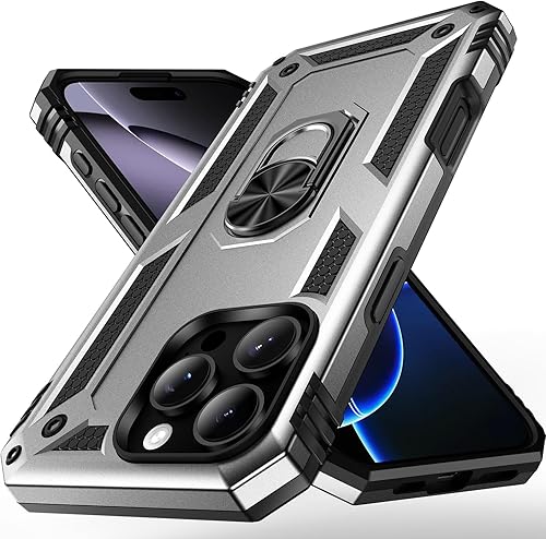 Miniatura 21 de Korecase Funda de teléfono para iPhone 16 con anillo giratorio de 360°, grado militar, a prueba de golpes, cuerpo completo, protección resistente