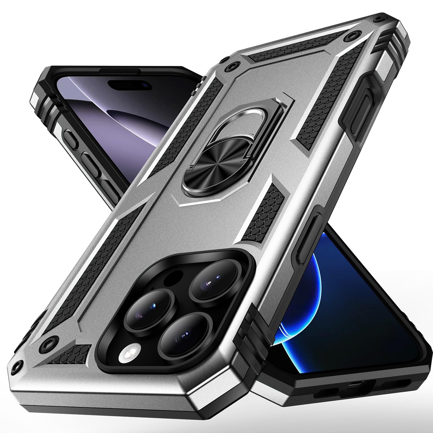 Korecase Cover for iPhone 16 Pro with Kickstand Ring,Heavy Duty Shockproof Armor,Military Grade Protection for i Phone 16 Pro Phone Case Silver