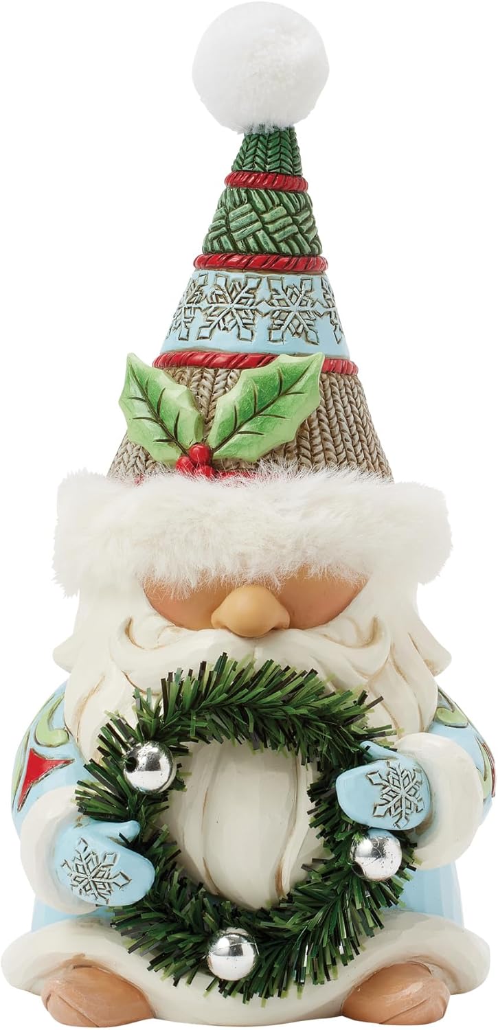 Enesco Jim Shore Heartwood Creek Gnome Holding a Wreath Figurine, 7.48 Inch, Multicolor