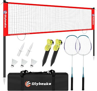 12FT Badminton Net Set for Backyard Easy Setup & Stable | Include Durable Anti-Sag Net, Heavy Duty Steel Poles, 2 Aluminum Rackets, 3 Shuttlecocks, Easy-Carry Bag