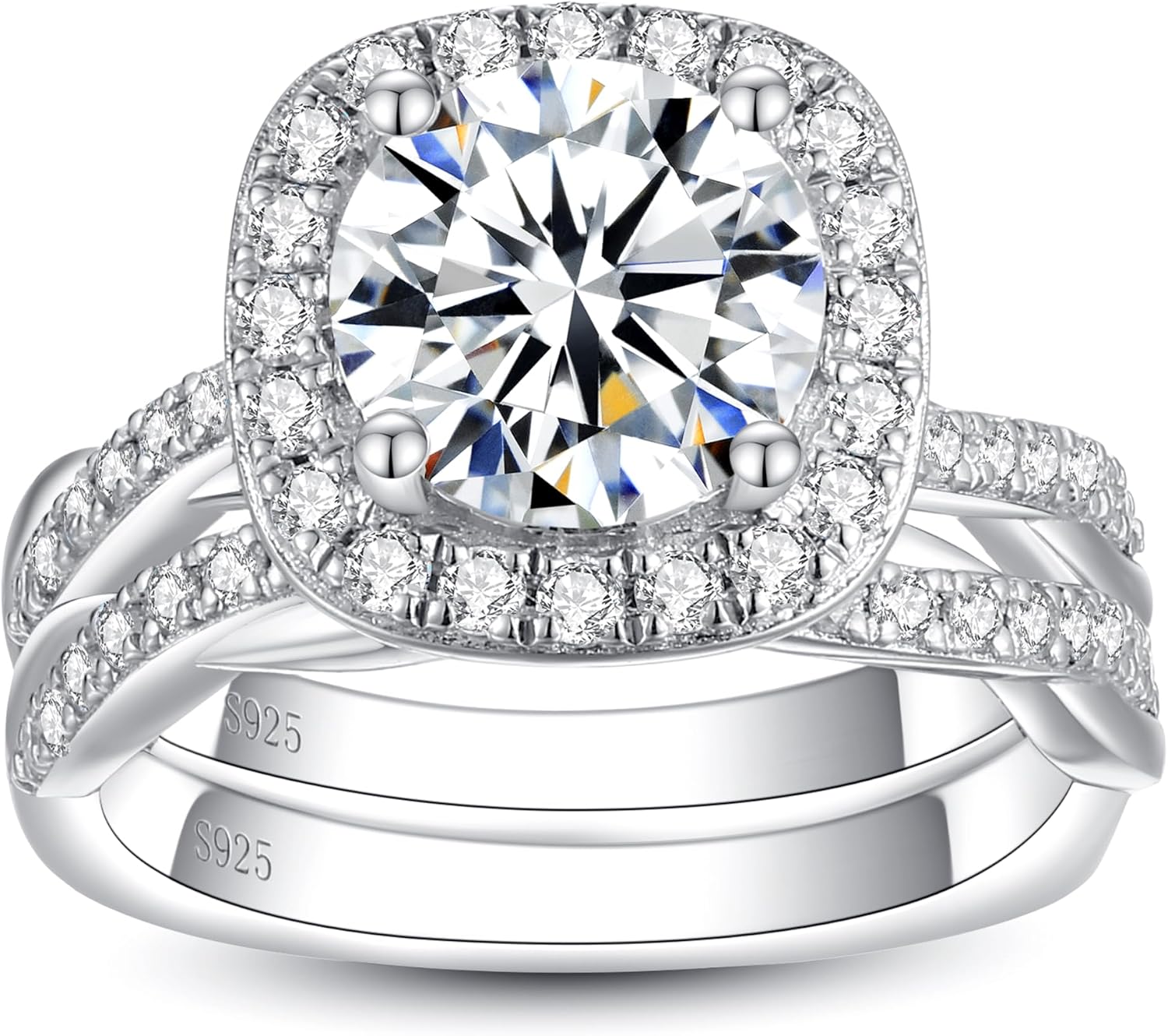 Moissanite Wedding Ring Sets for Women 3.7CTTW D Color VVS1 Moissanite Engagement Rings Bridal Set 925 Sterling Silver 18K White Gold Tone Halo Twisted Vine Promise Ring