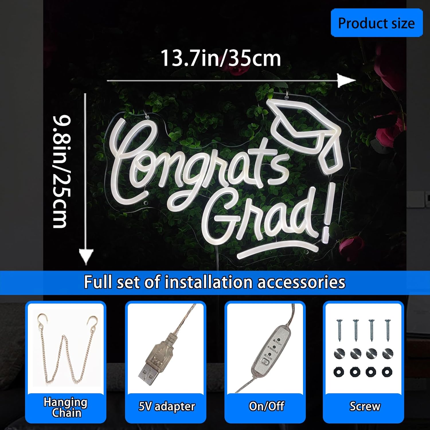 Congrats Grad Neon Sign Congrats Neon Signs for Wall Decor, Congrats Grad Sign Congratulations Sign Congrats Grad Led Sign for Backdrop Congratulations Backdrop Graduation