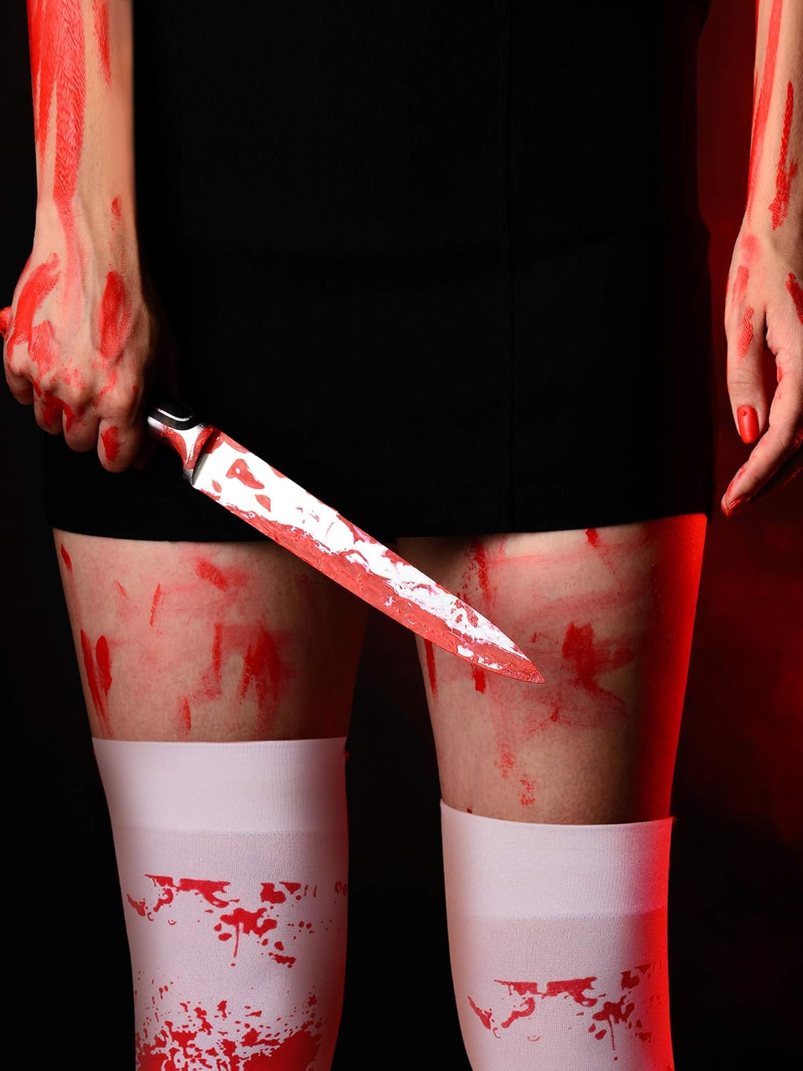 Tatuo Women Stockings High Socks for Halloween Cosplay Costume, 2 Pairs (Blood Stained) White and Red : Clothing, Shoes & Jewelry