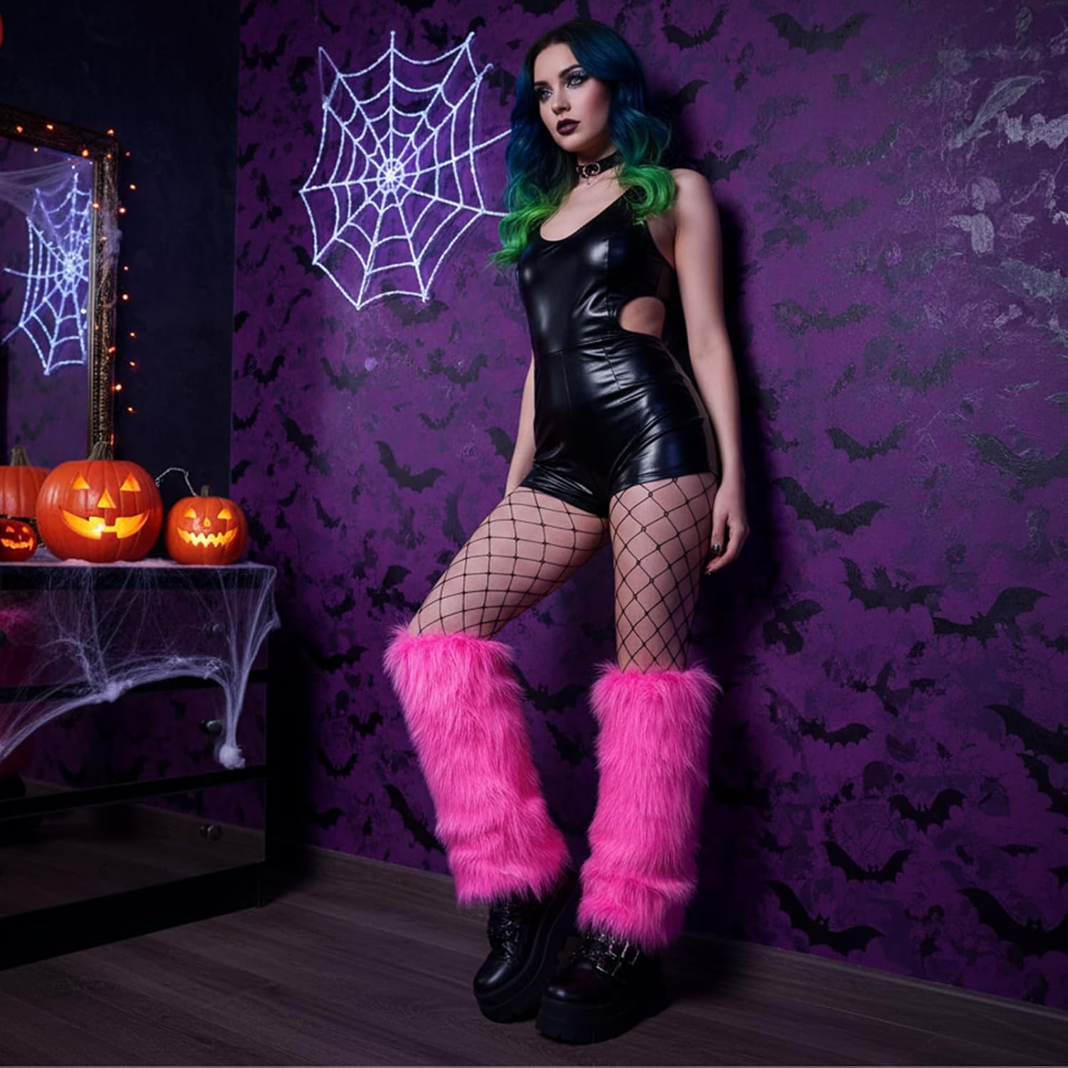 WMG Furry Faux Fur Leg Warmers For Women Fur Long Boot Covers Fluffy and Stretchy Leg Warmers For Christmas Cosplay - Image 3