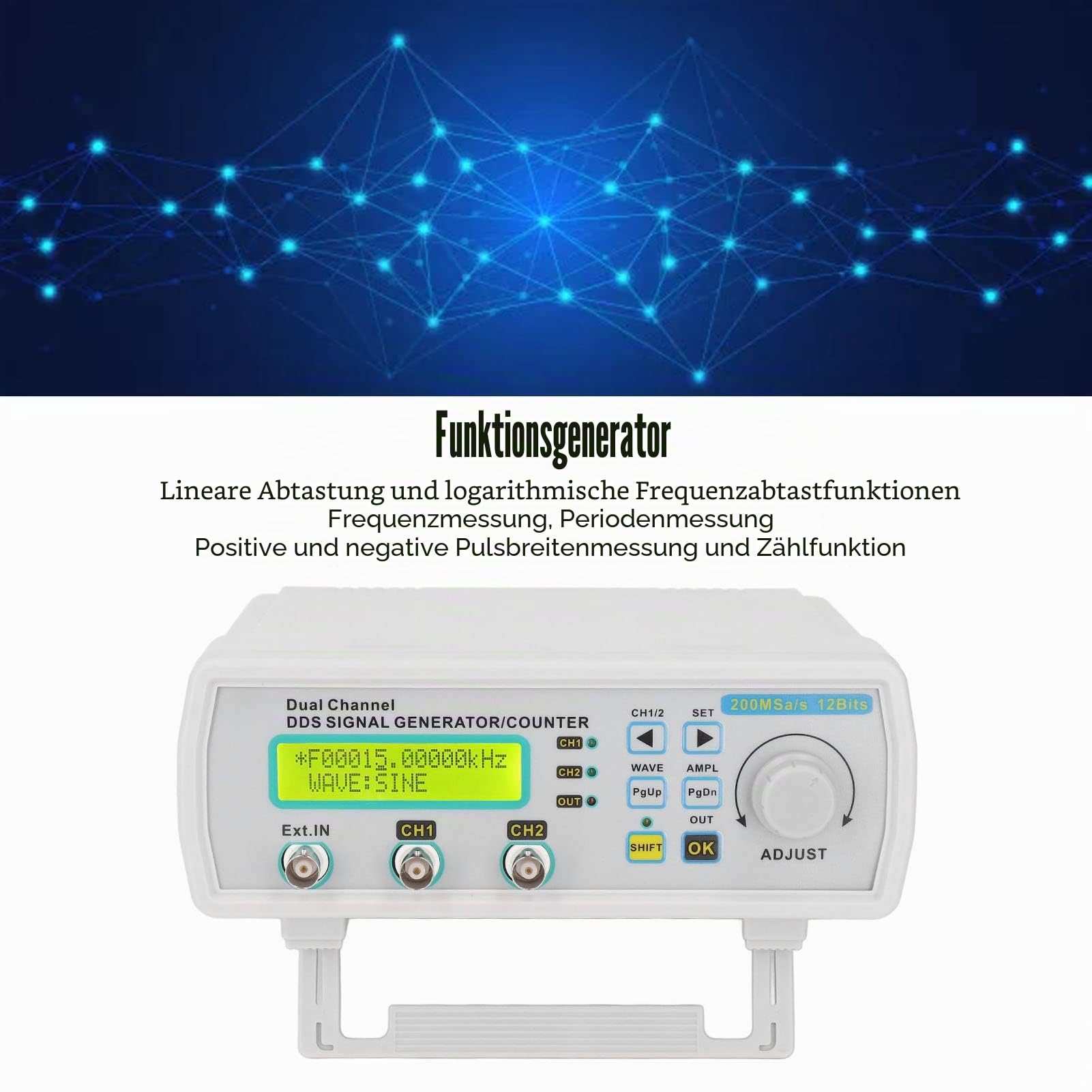 Signalgenerator-Frequenzzähler, Transparente Anzeige, Stabiler Ausgangsfrequenzzähler, Kurzschlussschutz 100–240 V, für Produktionslinie mit Programmierbaren Funktionen