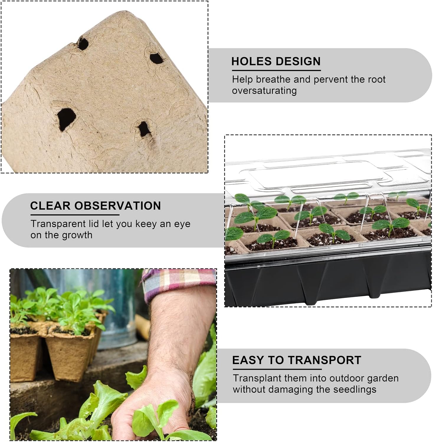 Aodaer 247 Pack Seed Starter Kit Including Peat Pots for Seedlings Seed Starter Tray with Plant Labels, Tool, Plastic Growing Trays Germination Tray Paper Seedling Cups for Indoor Outdoor Garden