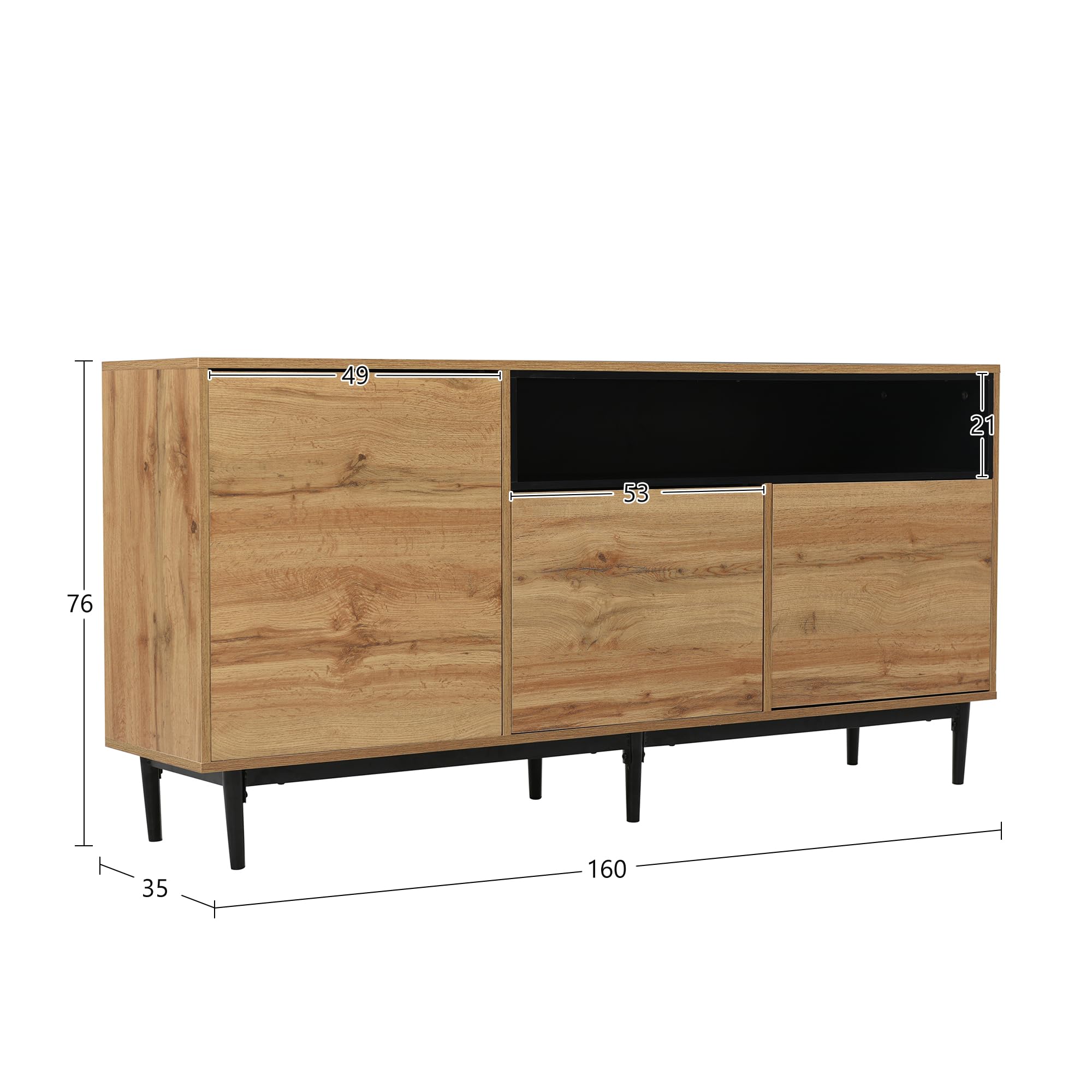 Casa & Arredamento - Aparador moderno de madera con tres puertas y estantes, montaje fácil, diseño que ahorra espacio, robusto y fiable, 160 x 35 x 76 cm