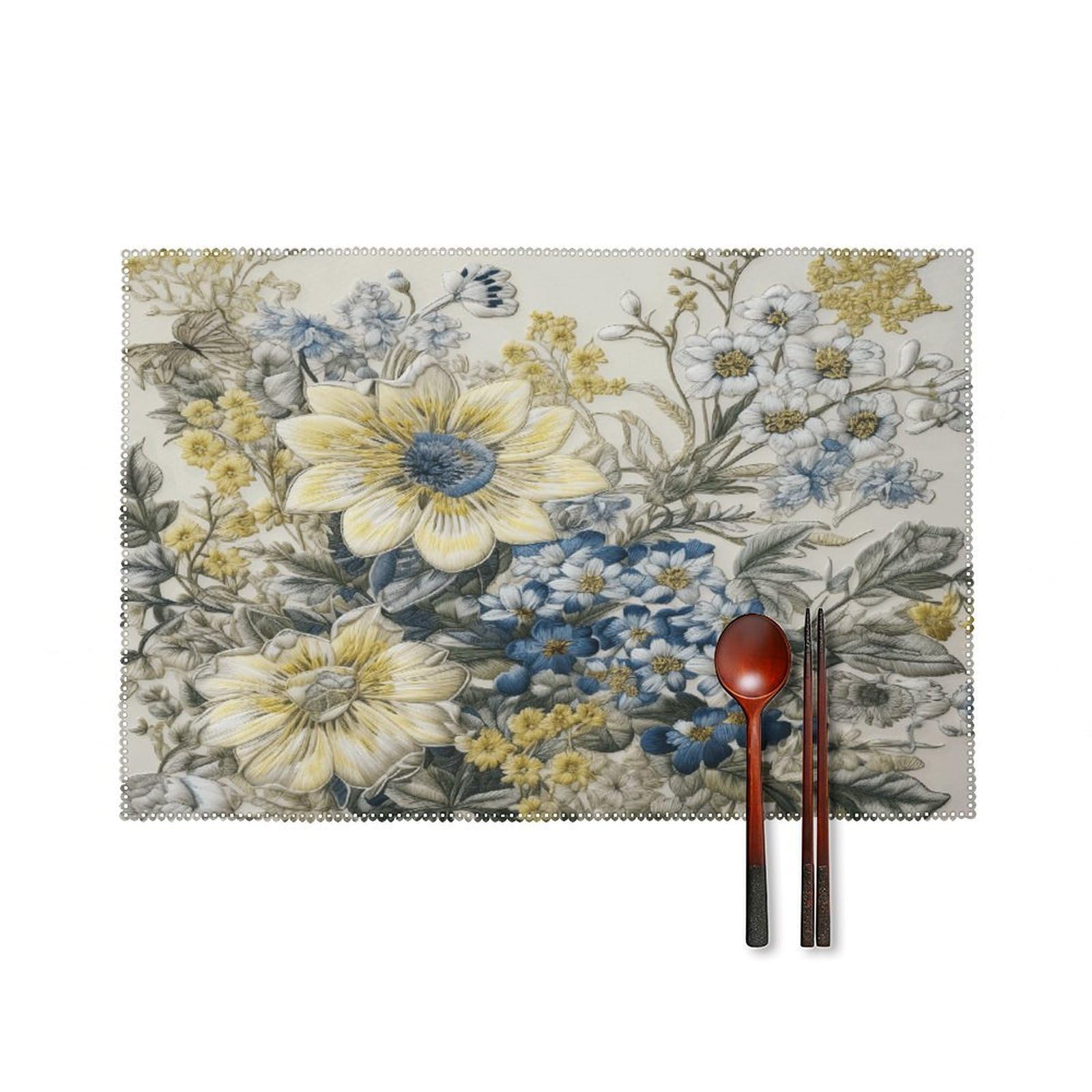 Fodpand Style Embroidery Flowers Placemats Set Of 4 Place Mats Table Mats