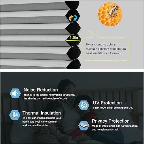 Miniatura 3 de MYshade Persianas celulares de tamaño personalizado, persianas opacas sin cordones para dormitorio, baño, sala de estar, control de luz, persianas