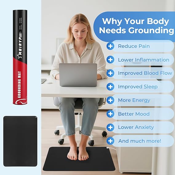 Professional Grounding Mat with Carbon Fiber Technology | 24x16 Indoor Earthing Pad + 15ft Medical-Grade Cord | Cellular Energy Renewal & Inflammation Support