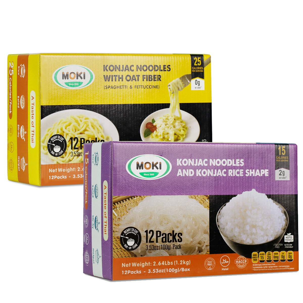 MOKI Oat Fiber Spaghetti＆Fettuccine, Gluten-Free, Low Carb, Noodles Rices, 12 Pack - 3.53 oz Each