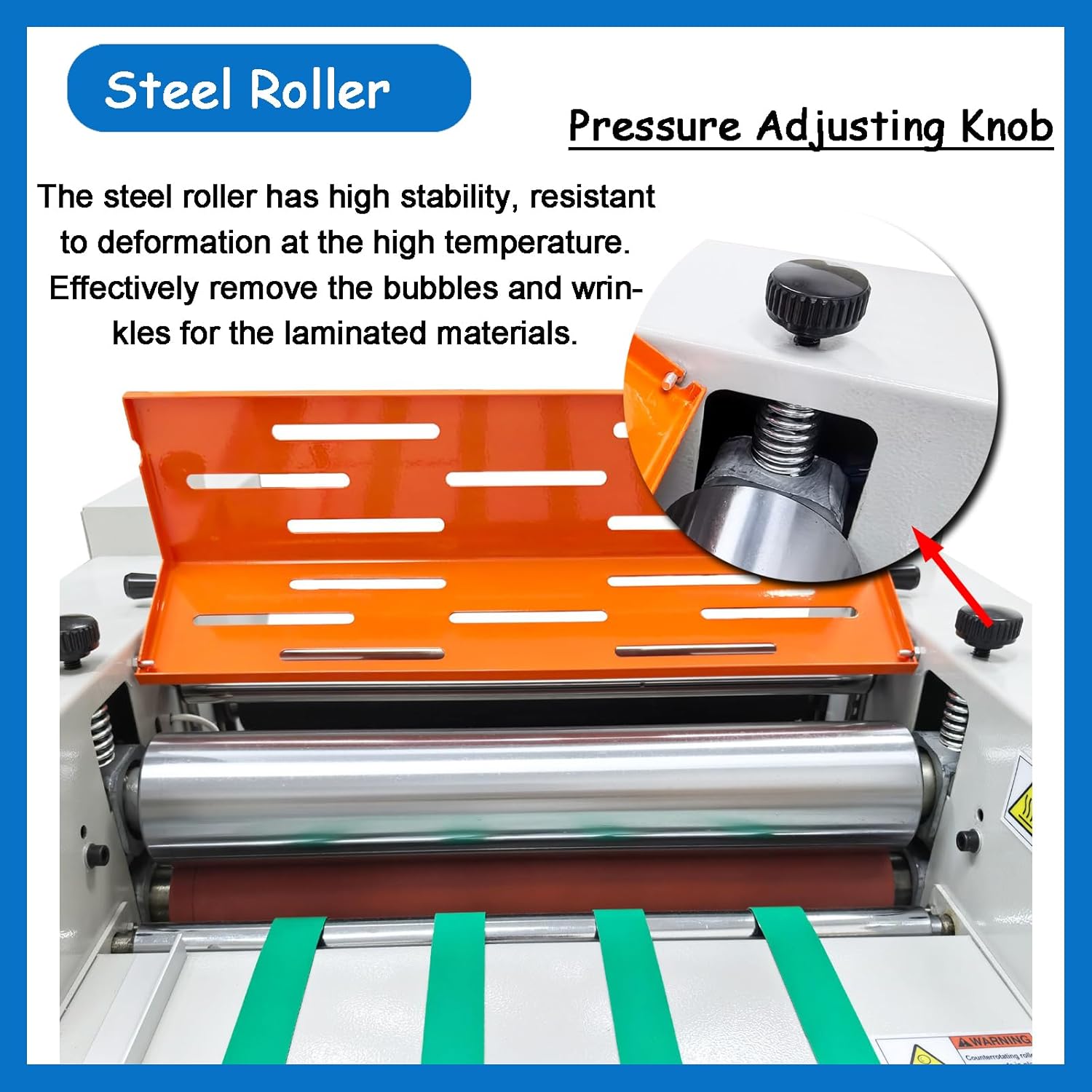 13" Electric Steel Roller Thermal Laminator Automatic Single/Double Sided Hot Laminating Machine, with Conveyor Belt & Winding Collection, 70-130˚C, 5m/min Laminating Speed for Prints Photos