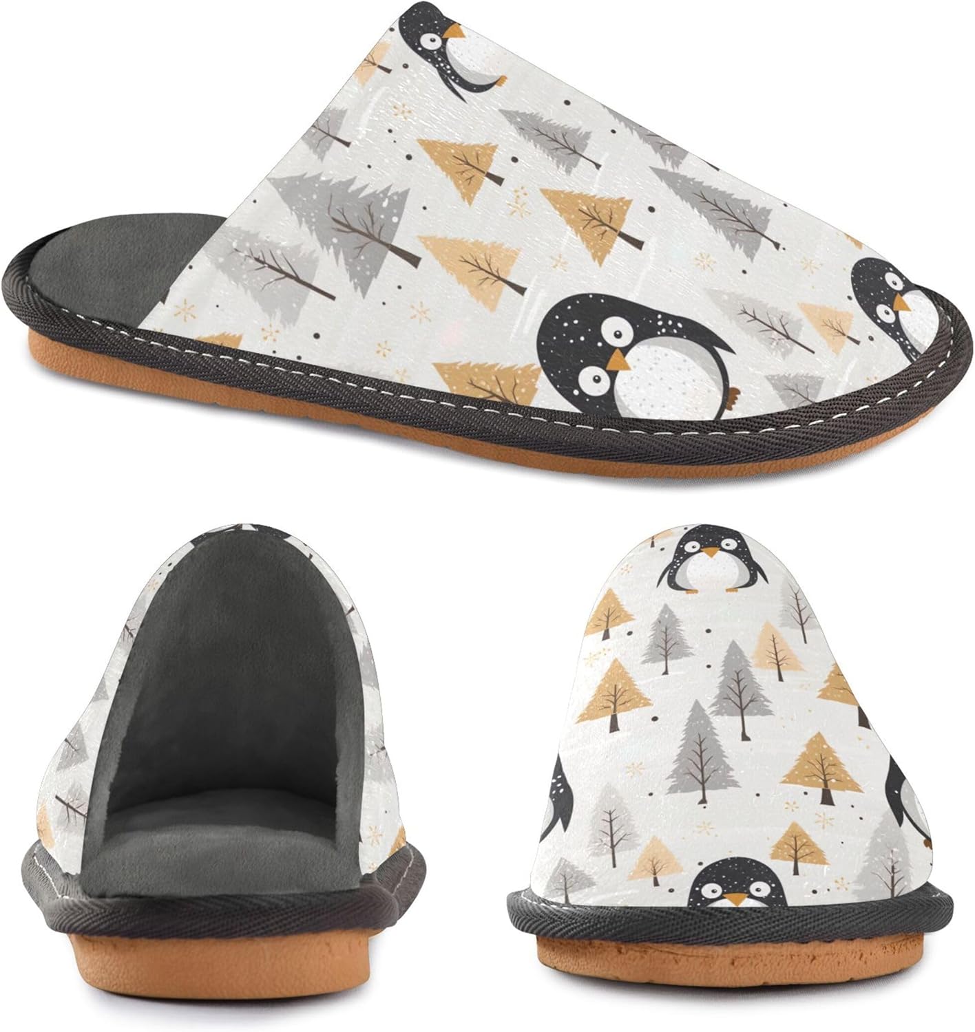 Woodland Cute Penguin House Slippers – Cozy Fuzzy Slippers for Guests, Washable & Disposable, Perfect for Shoeless Home, Spa & Hotel Use A112987
