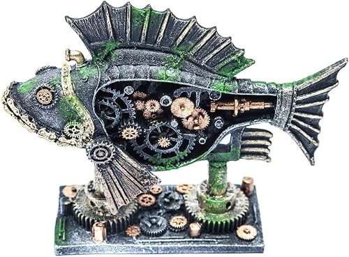 Steampunk Fish Aquarium Ornament – Resin Fish Tank Decoration with Exposed Gear Detail, Mechanical Style Design & Hide Space, 19 × 6 × 15.5cm for Freshwater and Marine Aquariums