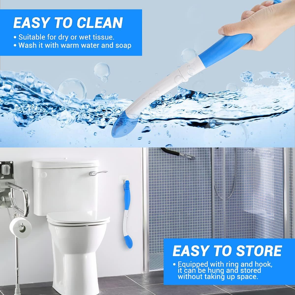 Victop Essuie Fesse Aide aux Toilettes Pince pour Papier Toilette Dossier sans Se Pencher Outils Ustensile de Toilette Poignée Silicone Antidérapant