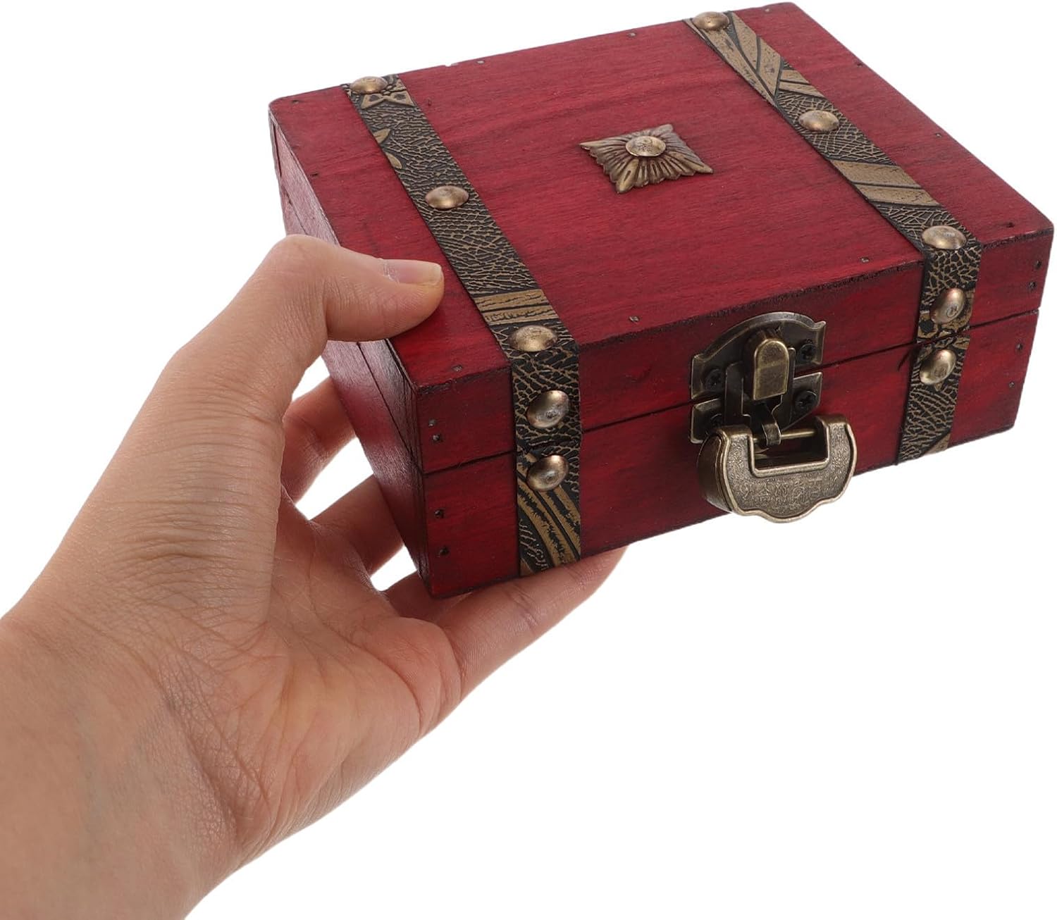 Gadpiparty Vintage Wooden Jewelry Chest with Lock for Keepsakes and Decor