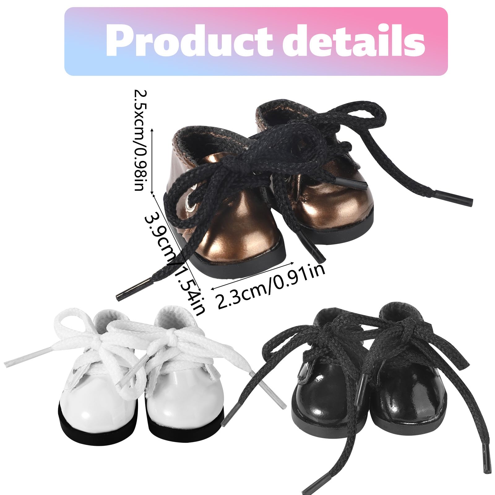 3 Paia di Scarpe per Bambole, 3 Colori in Vinile Mini Scarpe Giocattolo Carine Accessori Abiti Delicati alla Moda per Bambole da 17 cm (Nero, Bianco, Marrone)