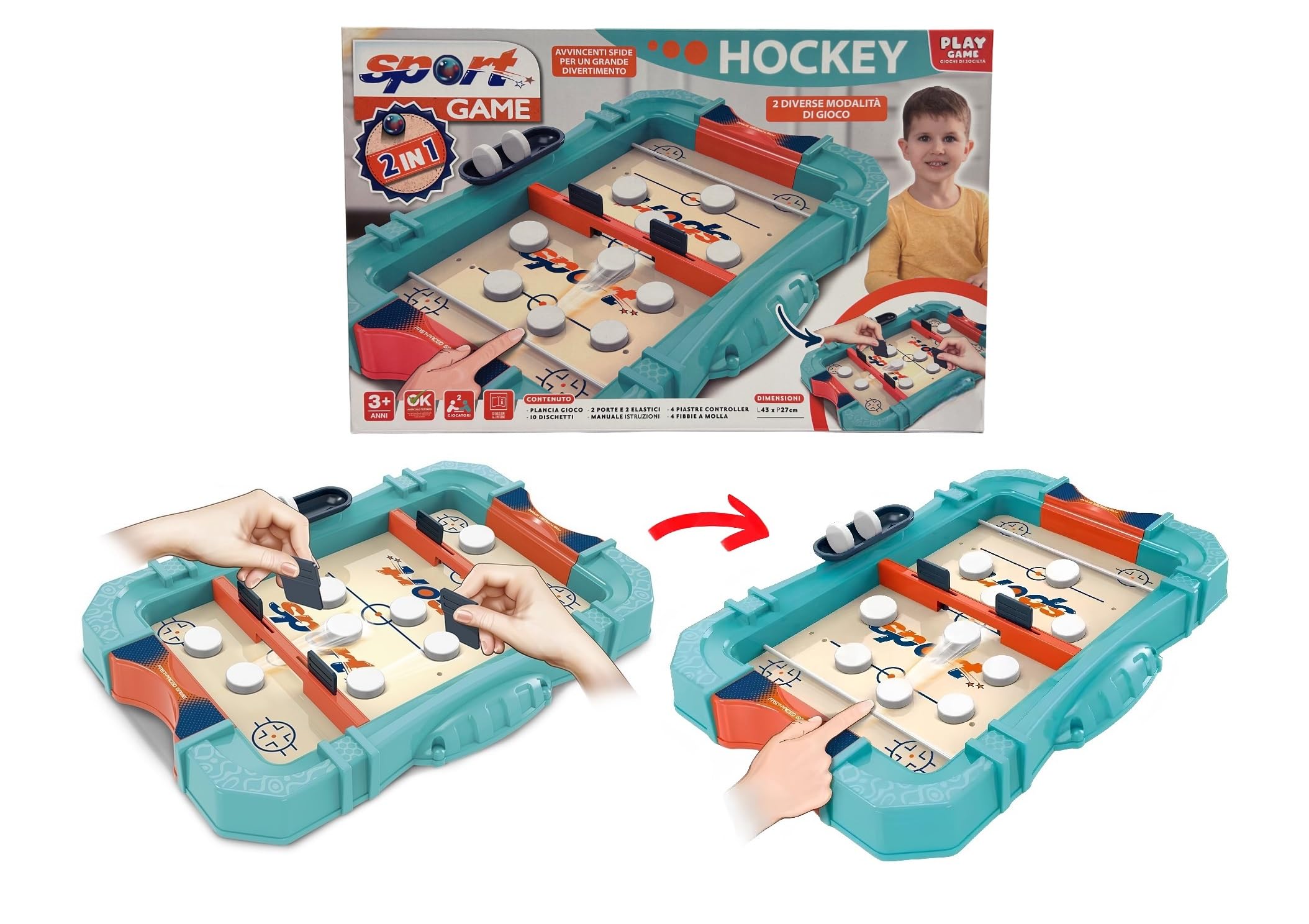 Super Winner Gioco Da Tavolo Hockey 3 In 1 - Battaglia Disco Rimbalzante, Regalo Natale Per Bambini E Adulti
