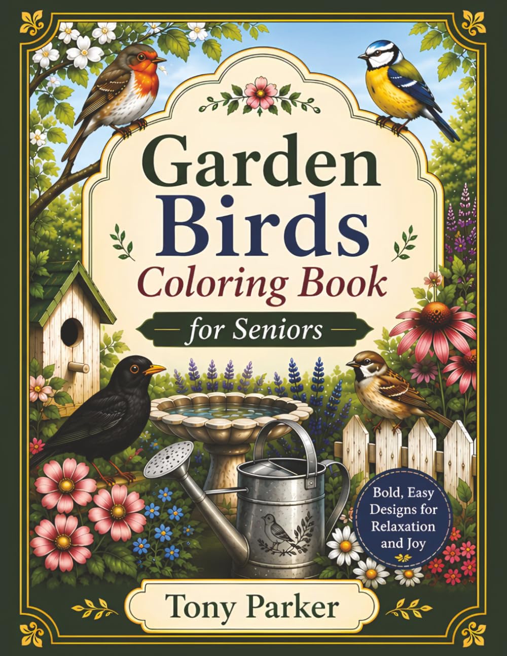 Garden Birds Coloring Book for Seniors: Bold and Easy Nature Designs for Relaxation, Stress Relief, and Calm Coloring Enjoyment