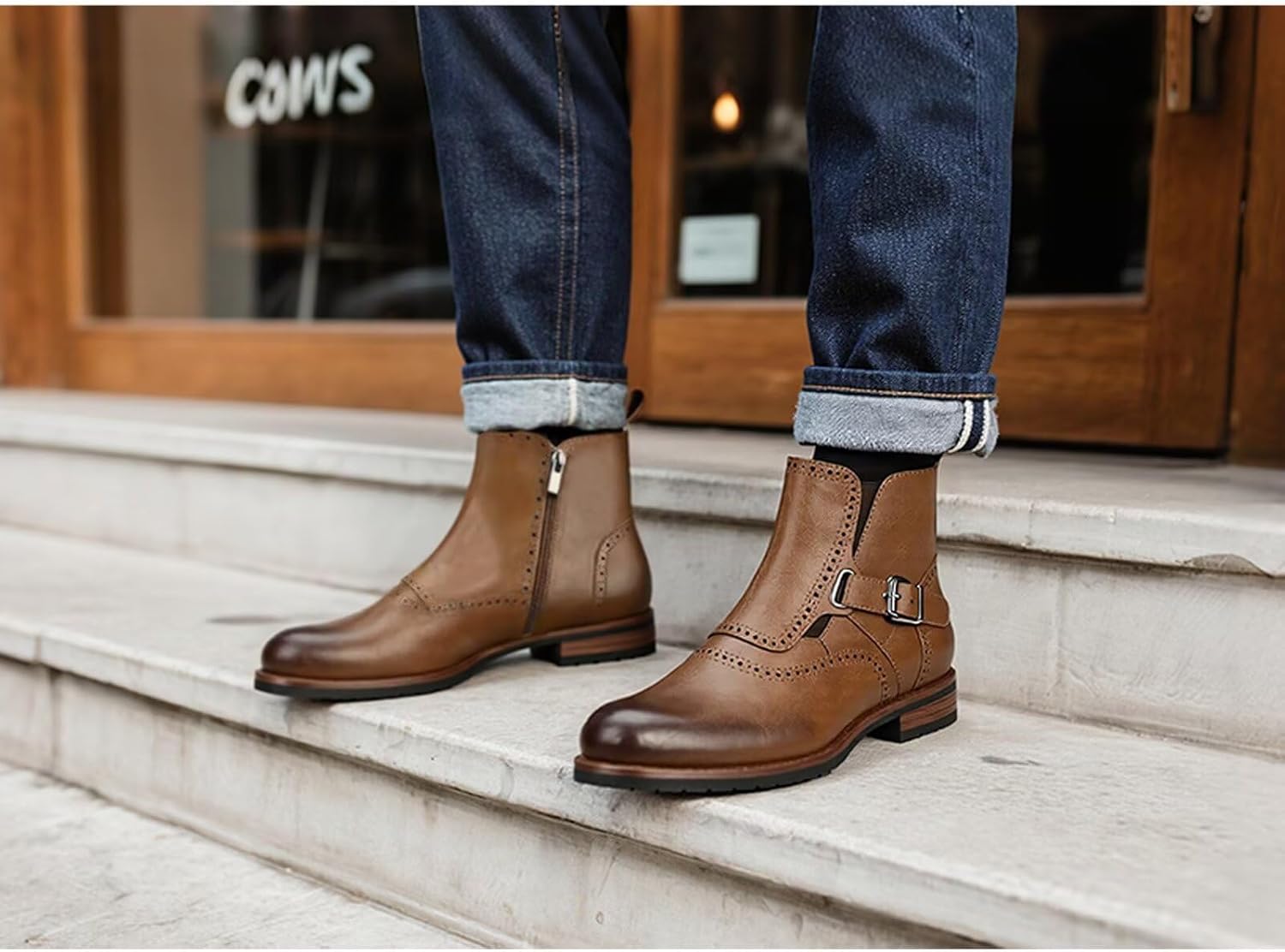 Men's British-Style Buckle Oxford Boots | Buckle Strap Side-Zip Oxford Boots for Casual, Business & Work (Ankle-Length) - Image 6