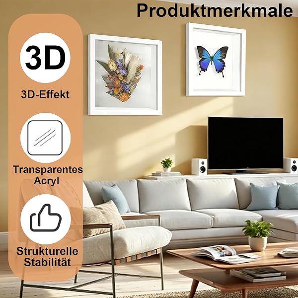 Cornice portafoto da riempire, Cornice profonda da riempire 10 x 15 cm, Cornice profonda per parete e desktop, 3D oggetto cornice profonda 3 cm, Cornice stereoscopica quadrata, Bianco - 4