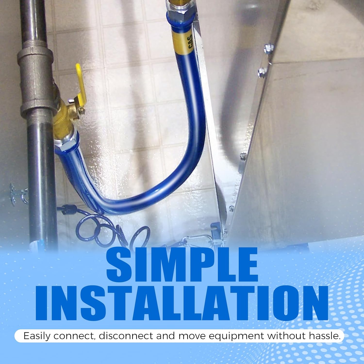 1675KIT48 Safety System Kit - 48" Mobile Gas Connector Hose Kit with 3/4" Quick Disconnect, Full Port Valve & Restraining Devices | 3/4" Id Natural Gas Flex Line Hose for Kitchen Equipment
