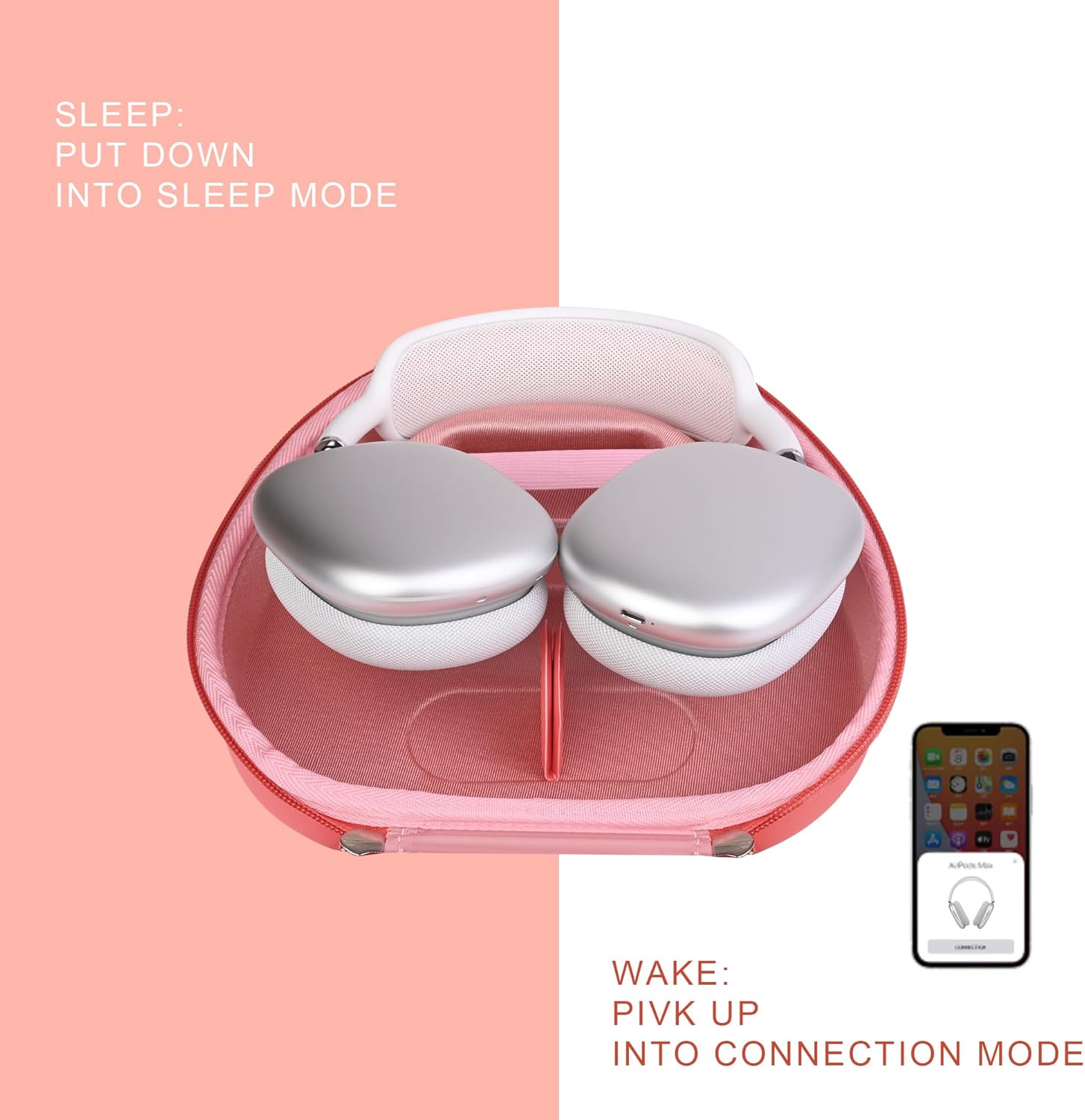 Headphone Case for AirPods Max Hard Portable Over Ear Headphone Carrying Case, Wireless Headphone Storage Protective Case for Travel Home (RED) - Image 3