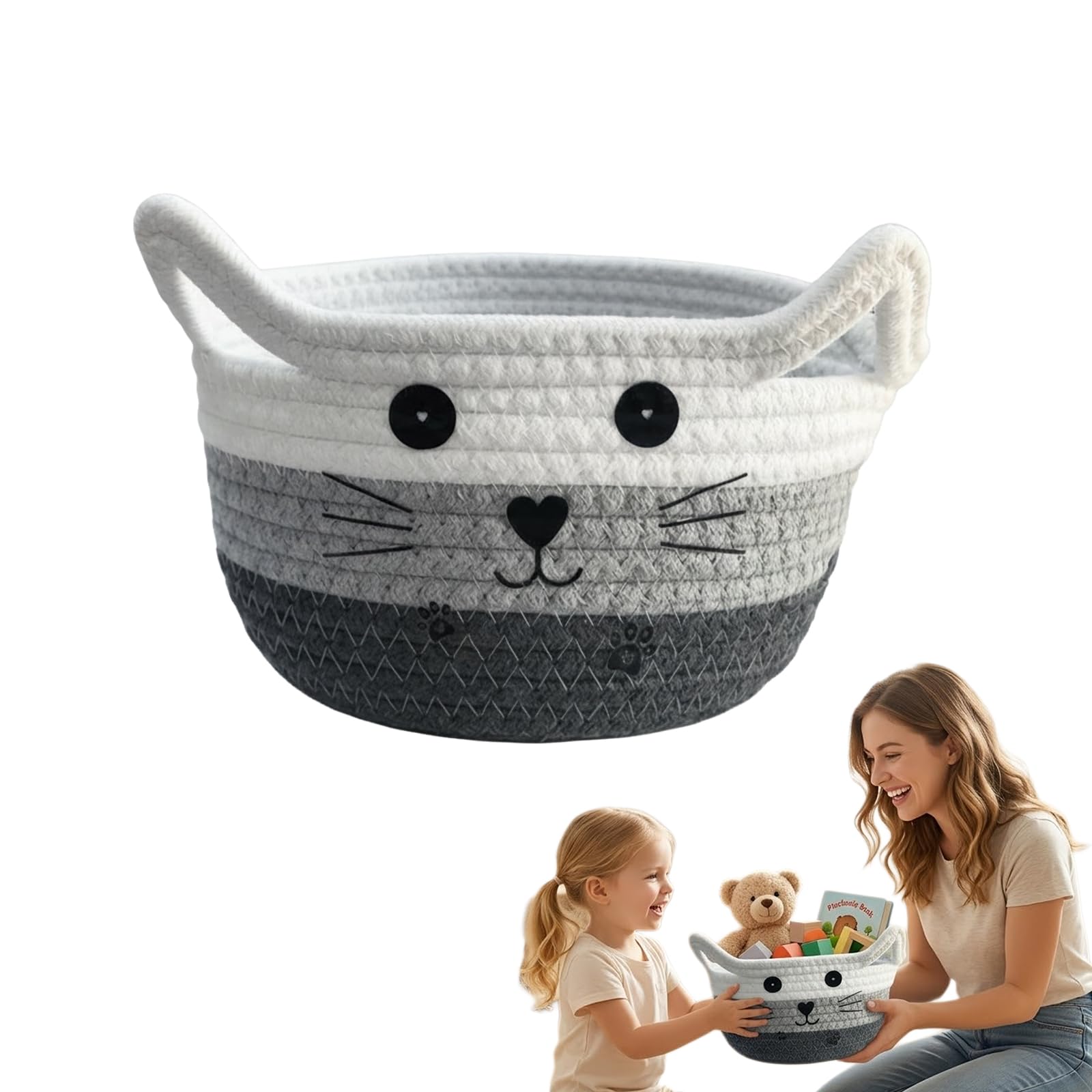 Cat Toy Box – Cute Cat Basket for Pet Toys, Small Toy Basket with Ears, Decorative Storage for Cats & Puppies, Practical Cat Toy Box & Basket for Organizing Toys, Treats, and Pet Essentials