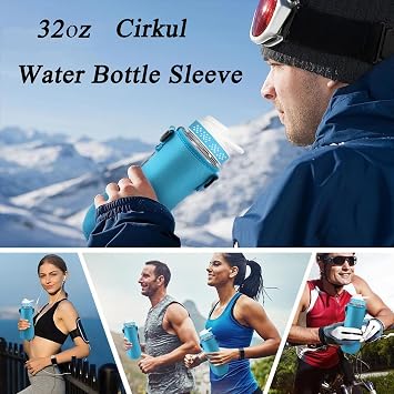 2 Pcs Sleeve Compatible with Cirkul 32 oz Water Bottle Neoprene Water Bottle Sleeve with Adjustable Shoulder Strap (Blue)