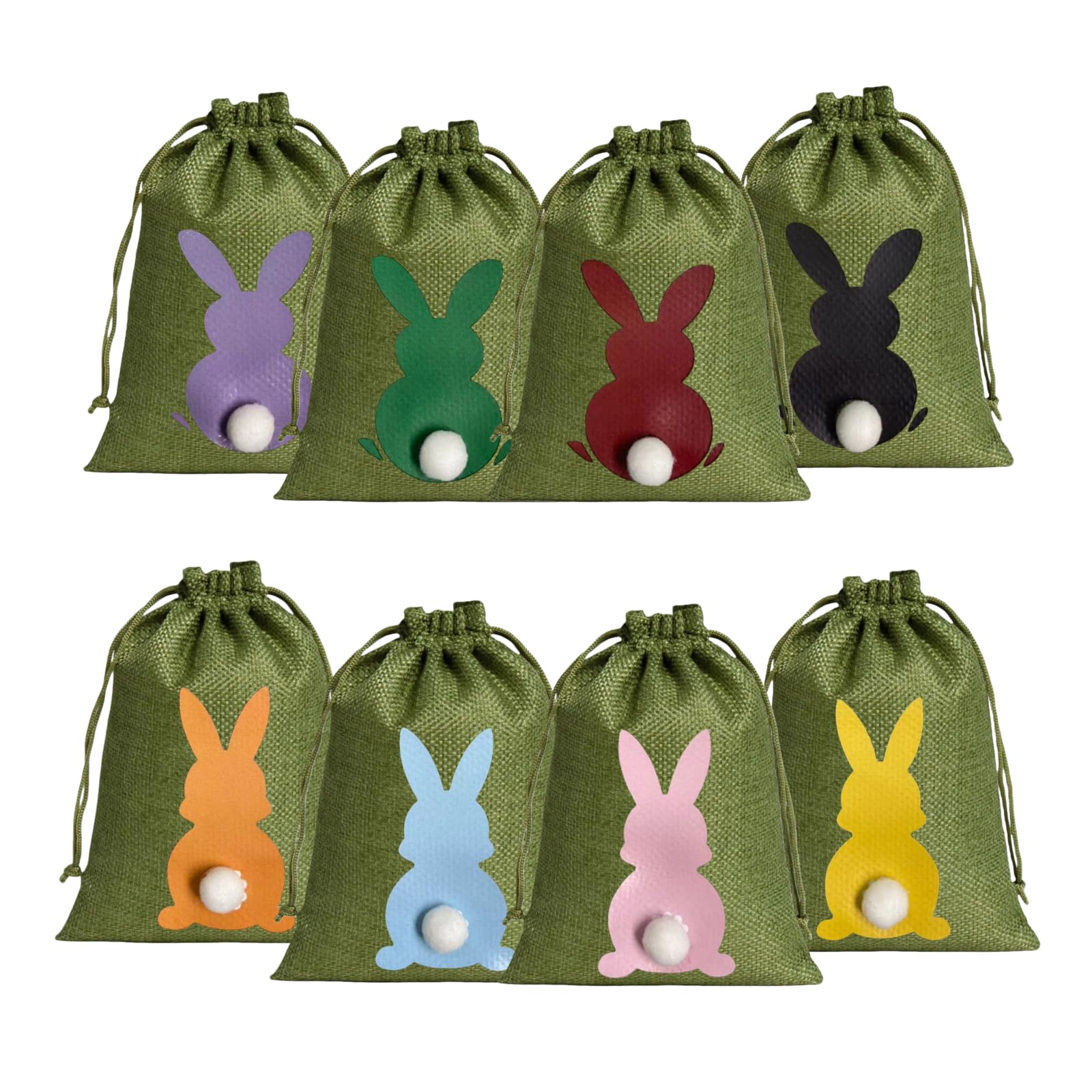 24Pcs Easter Burlap Bags, Easter Bunny Jute Gift Bags with Drawstring Easter Goodie Bags Easter Candy Bags for Easter Party Favors Decoration Supplies (Green, 10x15cm)