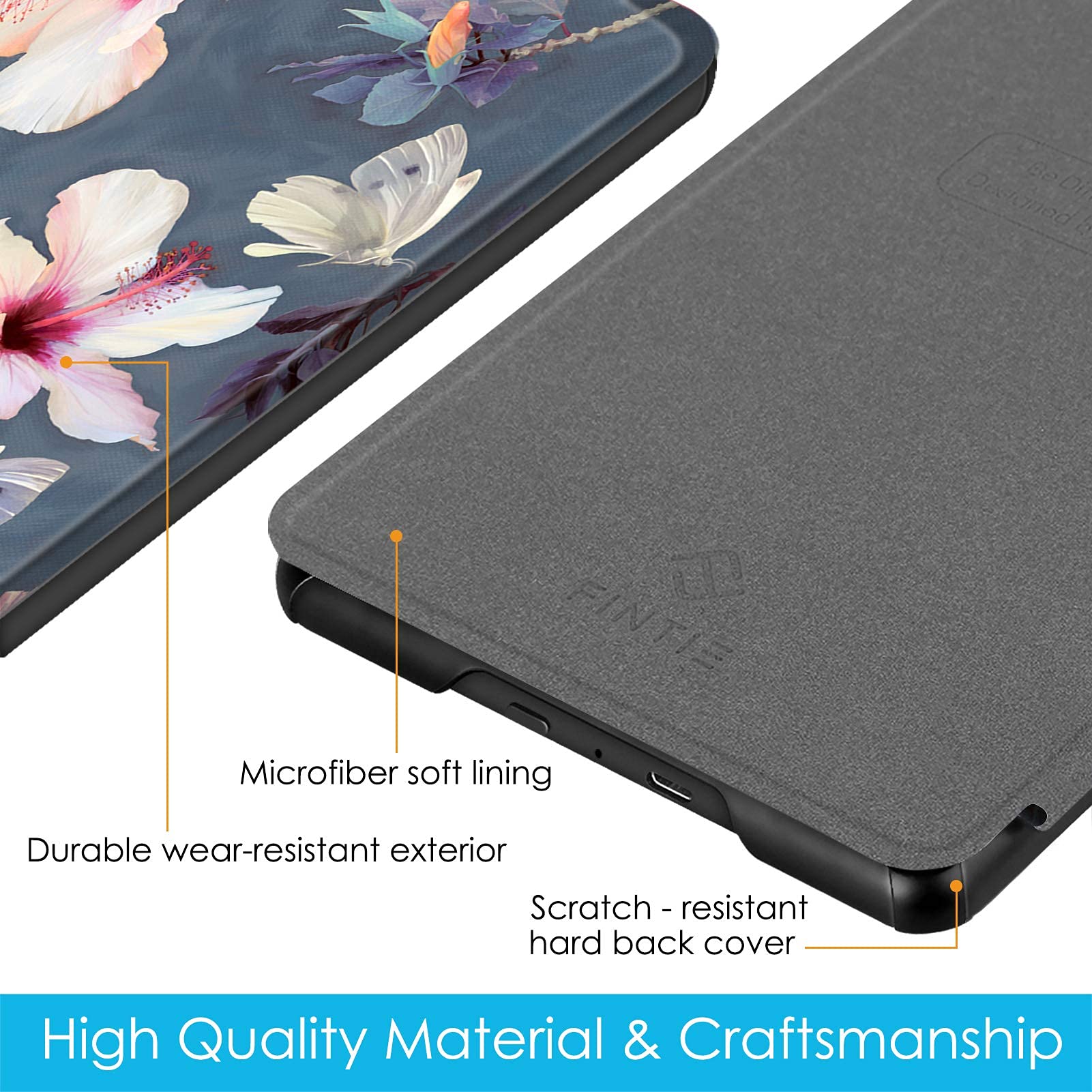 FINTIE Étui pour 6" Kindle Paperwhite 10ème Génération 2018 (Numéro de modèle: PQ94WIF) - Coque Léger avec Auto Réveil/Veille (n'est Pas pour 6" Kindle 10e Gén 2019 J9G29R), Hibiscus Fleurs