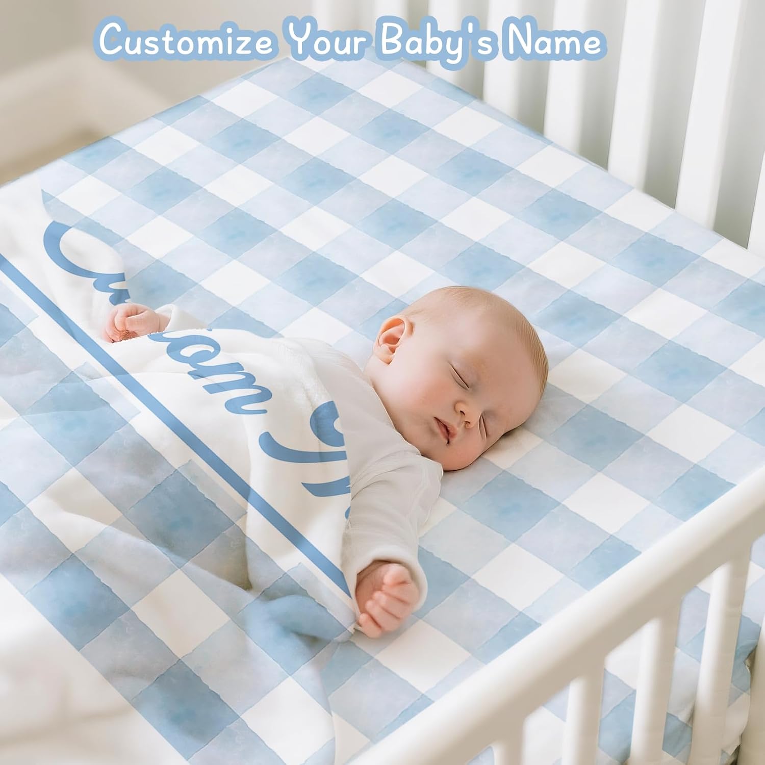 Personalized Baby Crib Bedding Set, 5 Piece Custom Name Baby Crib Bedding with Blanket, Fitted Sheet, Rug, Changing Pad Cover, Wall Art for Infant Toddler Boys Girls, Gift, Balloon Bear Theme