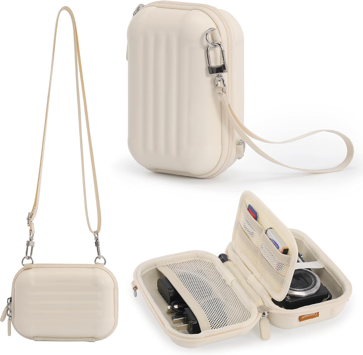 Cwatcun Hard Camera Case, Compact Digital Camera Sling Bag for Canon/Sony | Fits KODAK PIXPRO,Canon PowerShot,Sony DSC.Hard EVA shell,waterproof,shockproof,wristband+strap,mesh pocket.