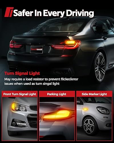 Miniatura 6 de Torchbeam Bombillas LED 1156 de señal de giro, CANBUS sin errores, reemplazo para P21W BA15S 1156A 1156NA 7506 1141, 12V-24V ámbar amarillo bombilla