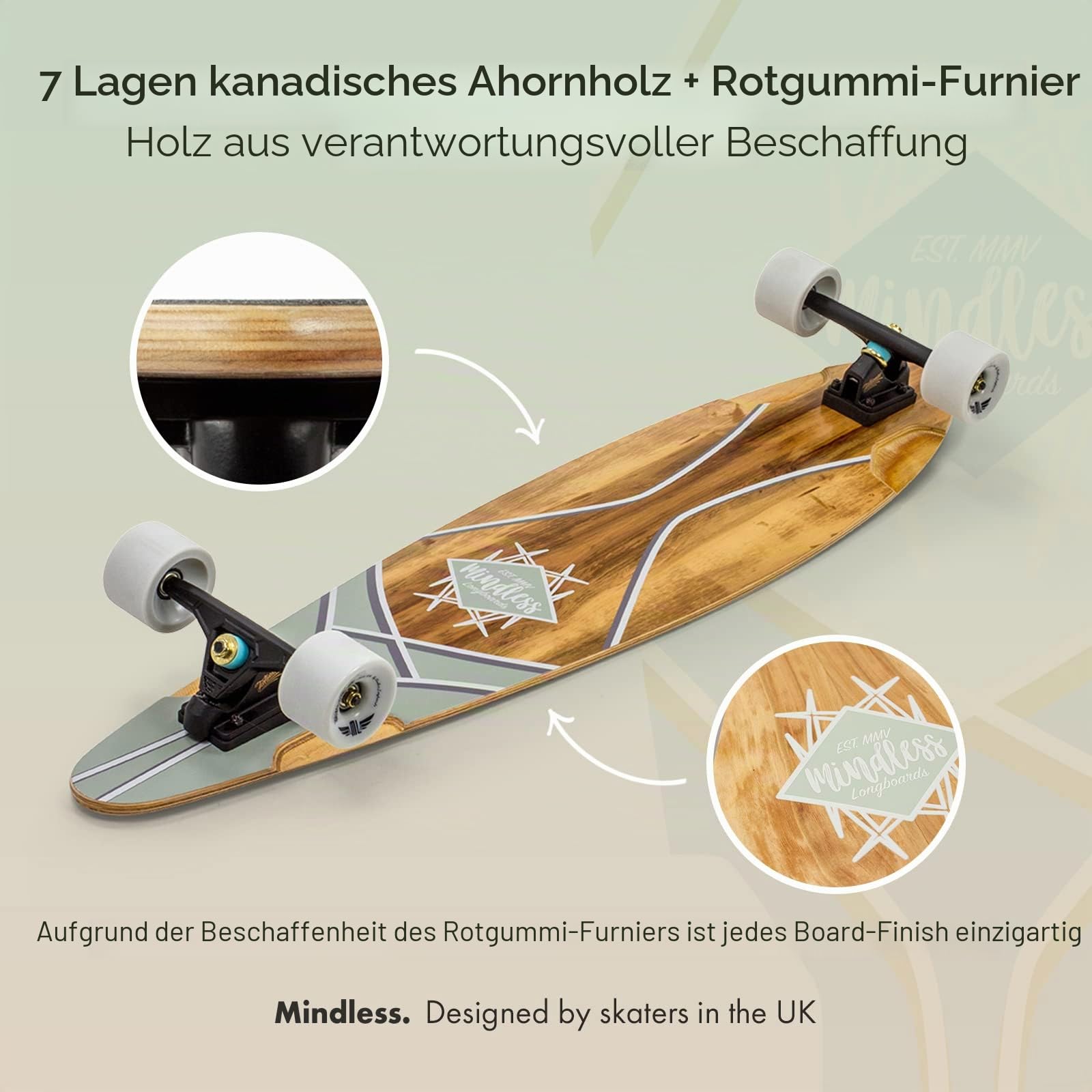 Mindless Longboards Core Pintail für Erwachsene, Unisex, Rot (Red Gum), 24 cm