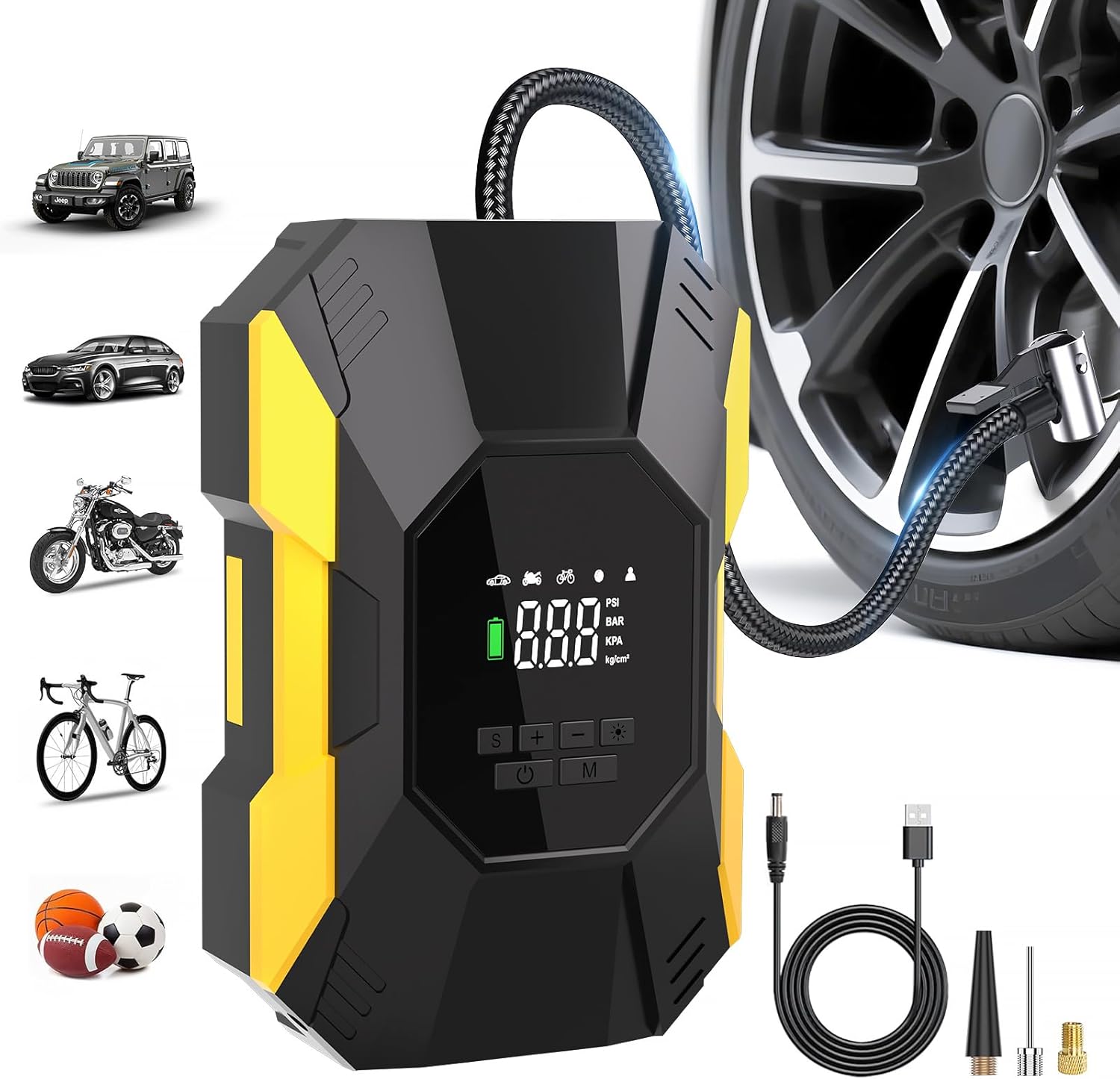 Tire Inflator Portable Air Compressor,150PSI Cordless Air Pump for Car Tires with Rechargeable Battery & Digital Pressure Gauge, 5X Faster Portable Tire Inflator for Cars, Motorcycles, Bikes, Balls