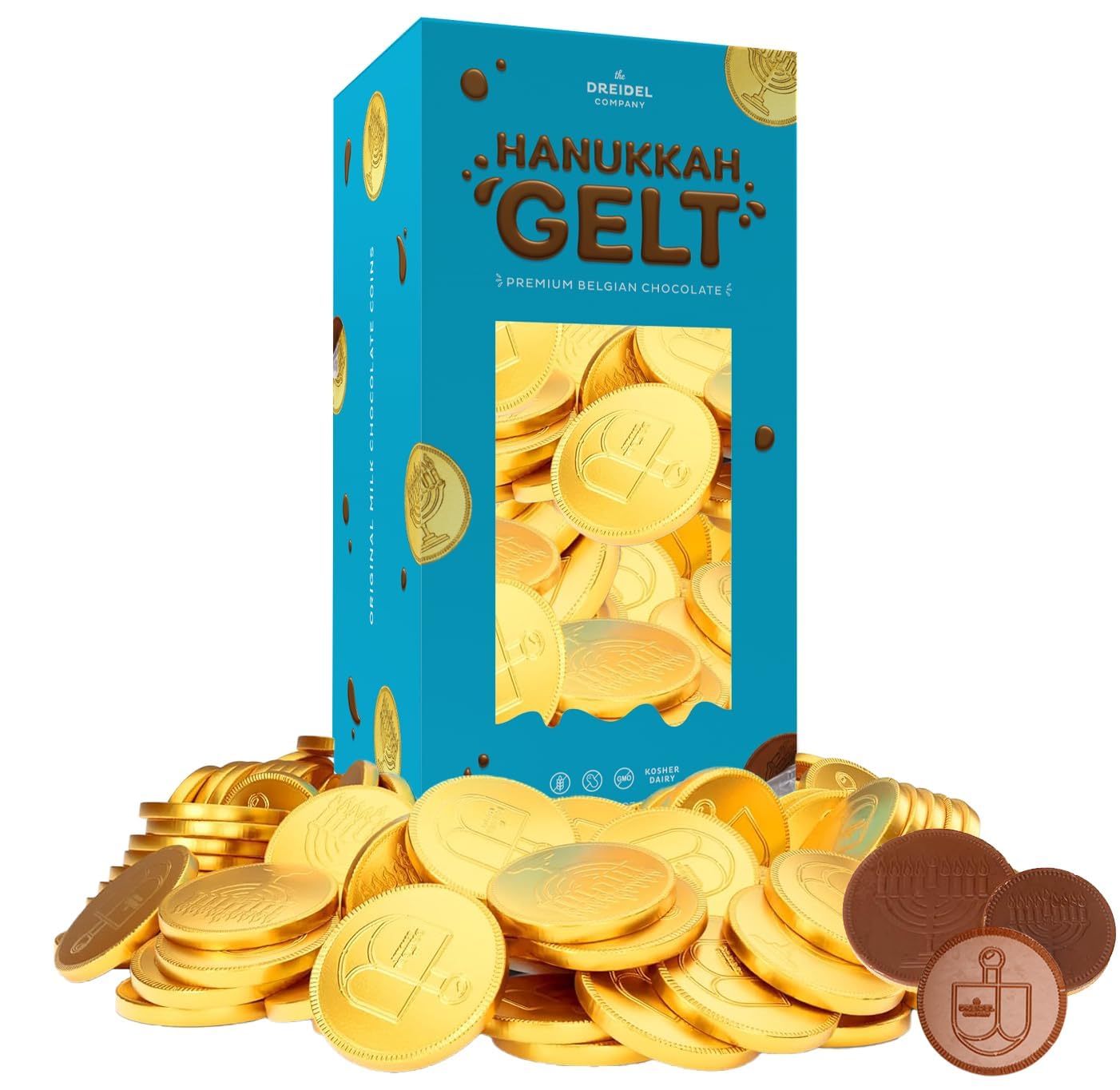 The Dreidel Company Hanukkah Gelt, Nut-Free, Belgian Coins, Foil Wrapped Gold Coins, Kosher Chanukah Gelt (1 Pound)