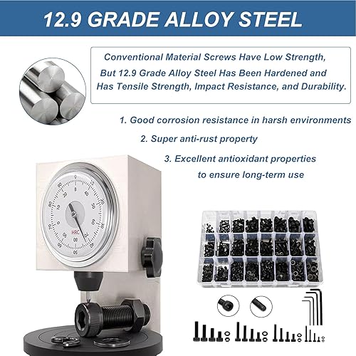 Miniatura 5 de Kit surtido de tornillos métricos, 1230 piezas, acero de aleación de grado 12.9 M2, M3, M4, M5, cabeza hexagonal, tornillos y arandelas, surtido de