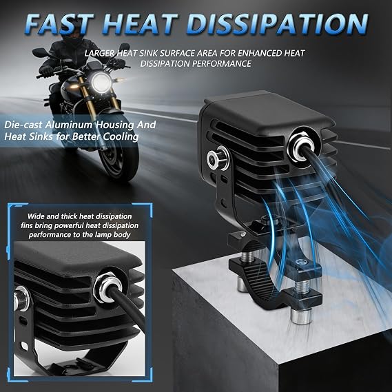 MONDEVIEW Motorcycle Auxiliary LED Light Kit Driving Spotlights Fog Lights with Mount Brackets Wire Harness Waterproof, Amber/White High & Low Beam, Compatible with Motorcycles, ATVs, and UTVs, 2PCS
