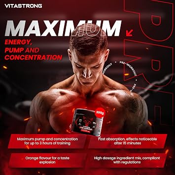 Pre Workout Powder 300g, Complex with Vitamin B12, L Citrulline, Beta Alanine, Caffeine, Taurine, AstraGin, Panax Notoginseng, Alternative to Pre Workout Gummies (24 Servings (Pack of 1), Orange)
