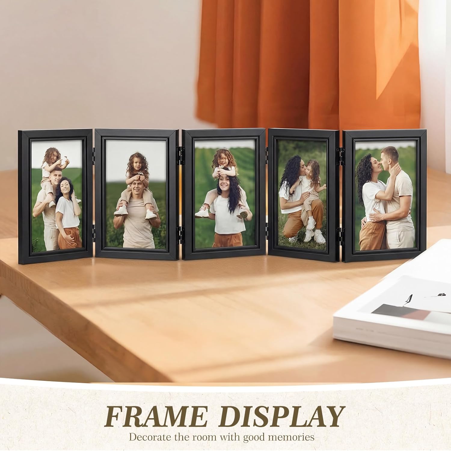 Suzile 5 Folding Hinged Picture Frame Foldable Photo Frame for Family, Collage, Picture, photo, Rustic Desk, Birthday Anniversary, Black(4x6inch)