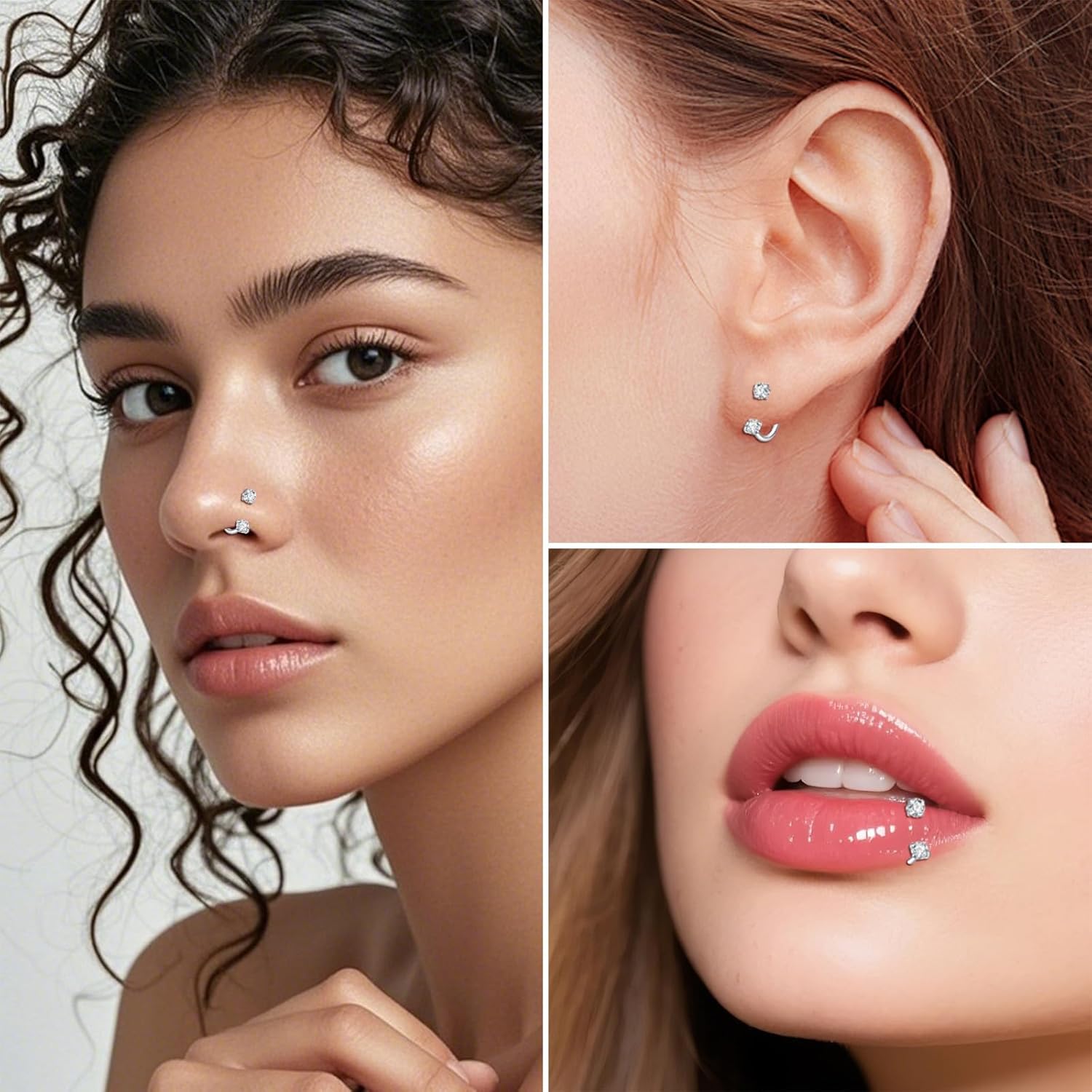 LAURITAMI 18G Horseshoe Nose Rings Surgical Steel Nose Ring White Cubic Zirconia Nose Piercing,Internally Threaded Nose Rings For Women Ball Grabberand and Taper - Image 3