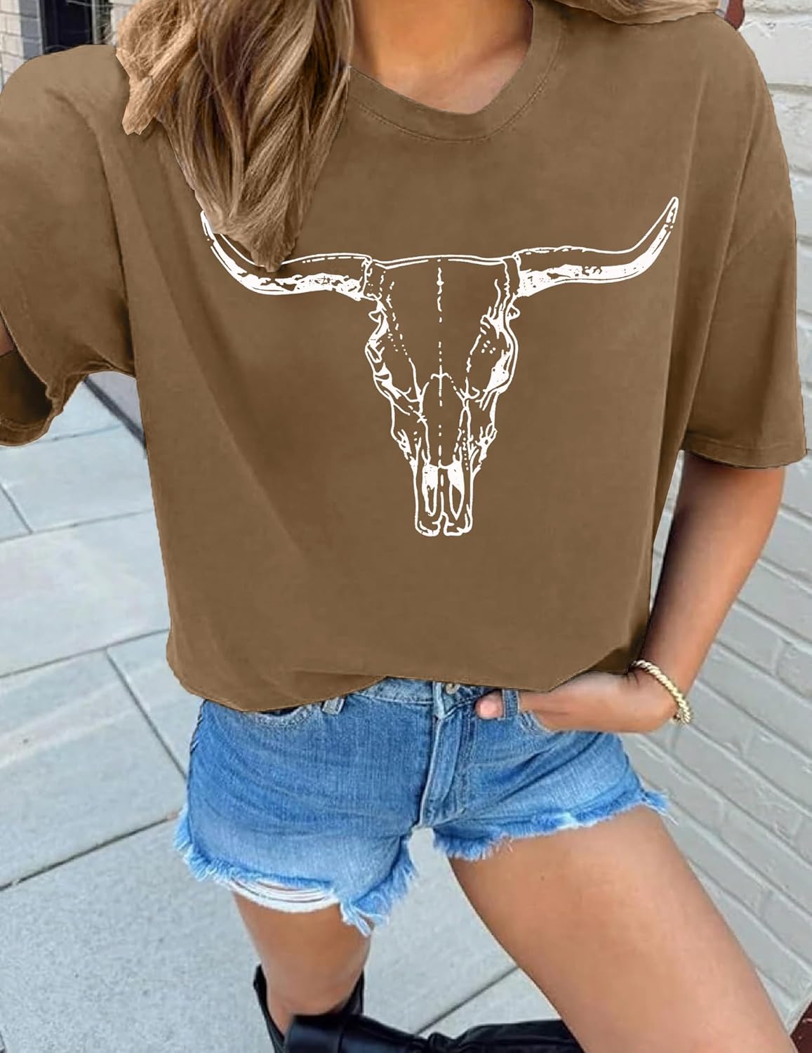 LETSEE Graphic Tees for Women Boho Cow Skull Cowgirl Tops Summer Casual Short Sleeves Western Shirts - Image 4