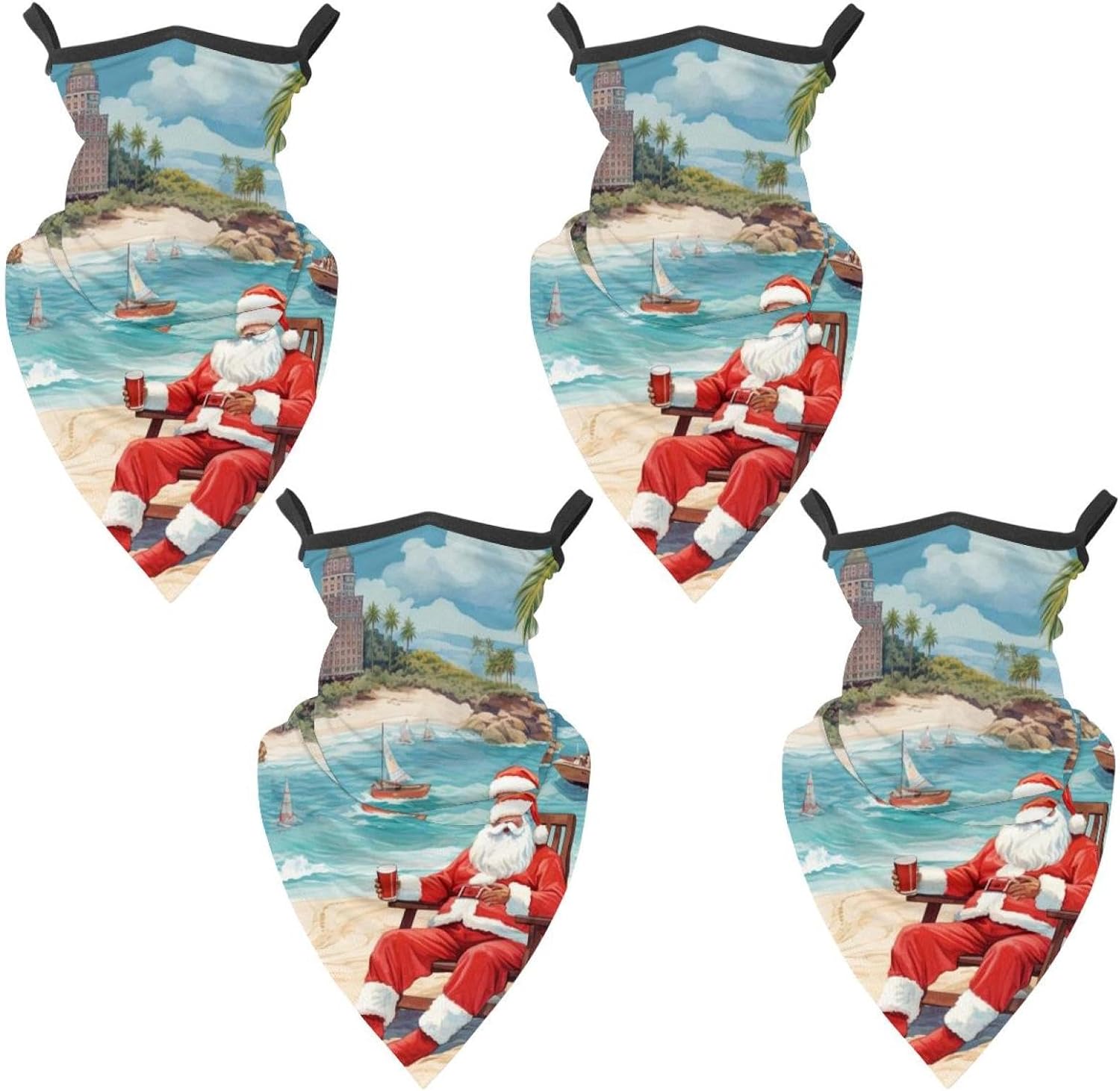 4 Pieces Santa Beach Vacation Neck Gaiter Bandana Face Mask, Sun Cooling Scarf Gator Cover Head for Men Women