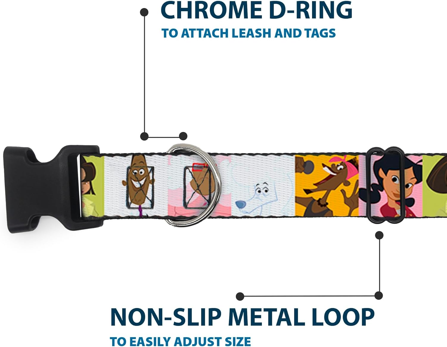 Disney Pet Collar, Dog Collar Plastic Buckle, The Proud Family Character Block Poses, 20 to 31 Inches 1.5 Inch Wide