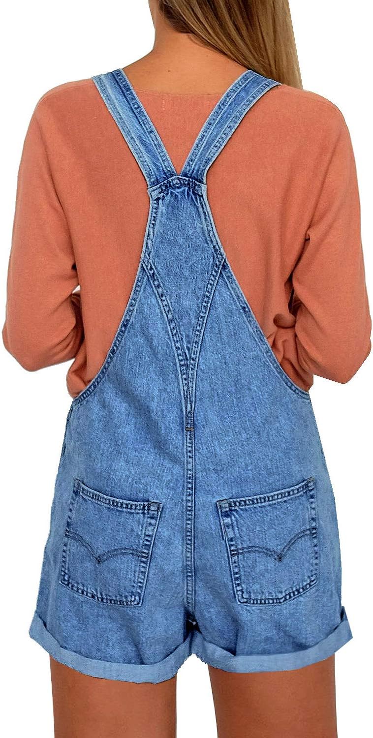 luvamia Women's Casual Adjustable Strap Cuffed Hem Denim Bib Overalls Shorts Romper - Image 2