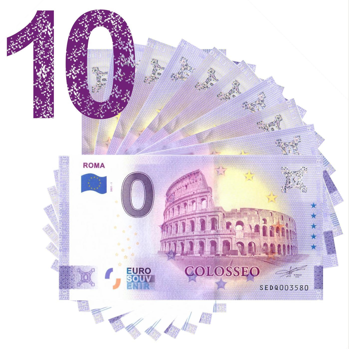 10 Diverse Banconote da 0 Euro a Nostra Scelta · 10 Souvenir Banconote da Zero € · 10 Banconote da O Euro