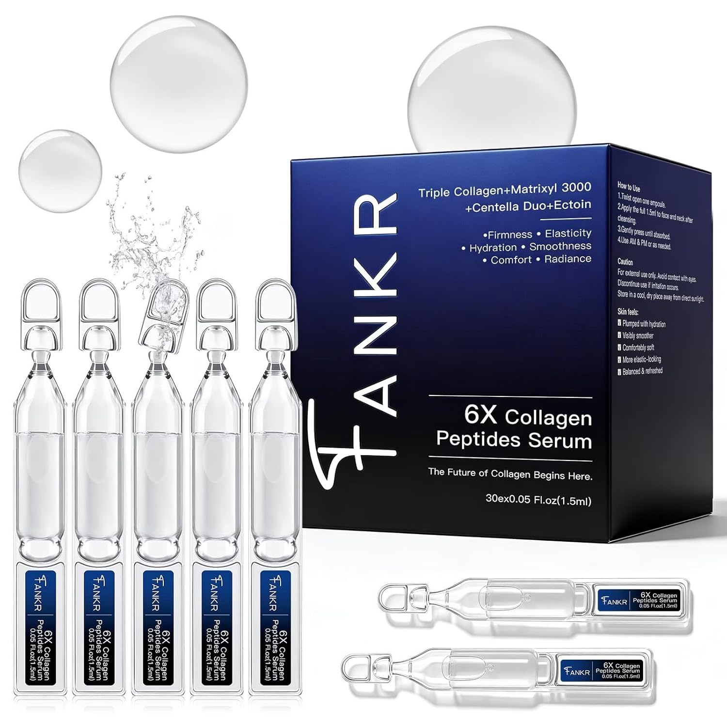 6X Collagen Peptides Serum for Face – Triple Collagen Serum – Anti-Aging Facial Serum for Firming, Smoothing & Hydration | Valentine's Day Gifts (30e x 0.05 Fl.oz)